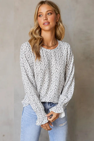 floral ruffled bubble sleeve blouse