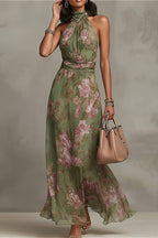 Light Elegant Halter Floral Maxi Dress