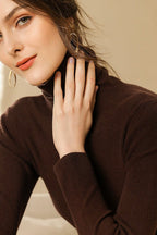 Ribbed Turtleneck Long-Sleeve Slim Stretch Knit Top