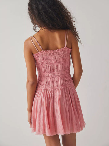 Sommerkleid Minikleider Weiß Träger Hals Knöpfe Polyester Strandkleid 