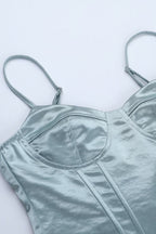 Sexy Boned Waist Cinch Back Tie Padded Cami Top
