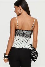 Lace Polka Dot Satin Patchwork Cami Top