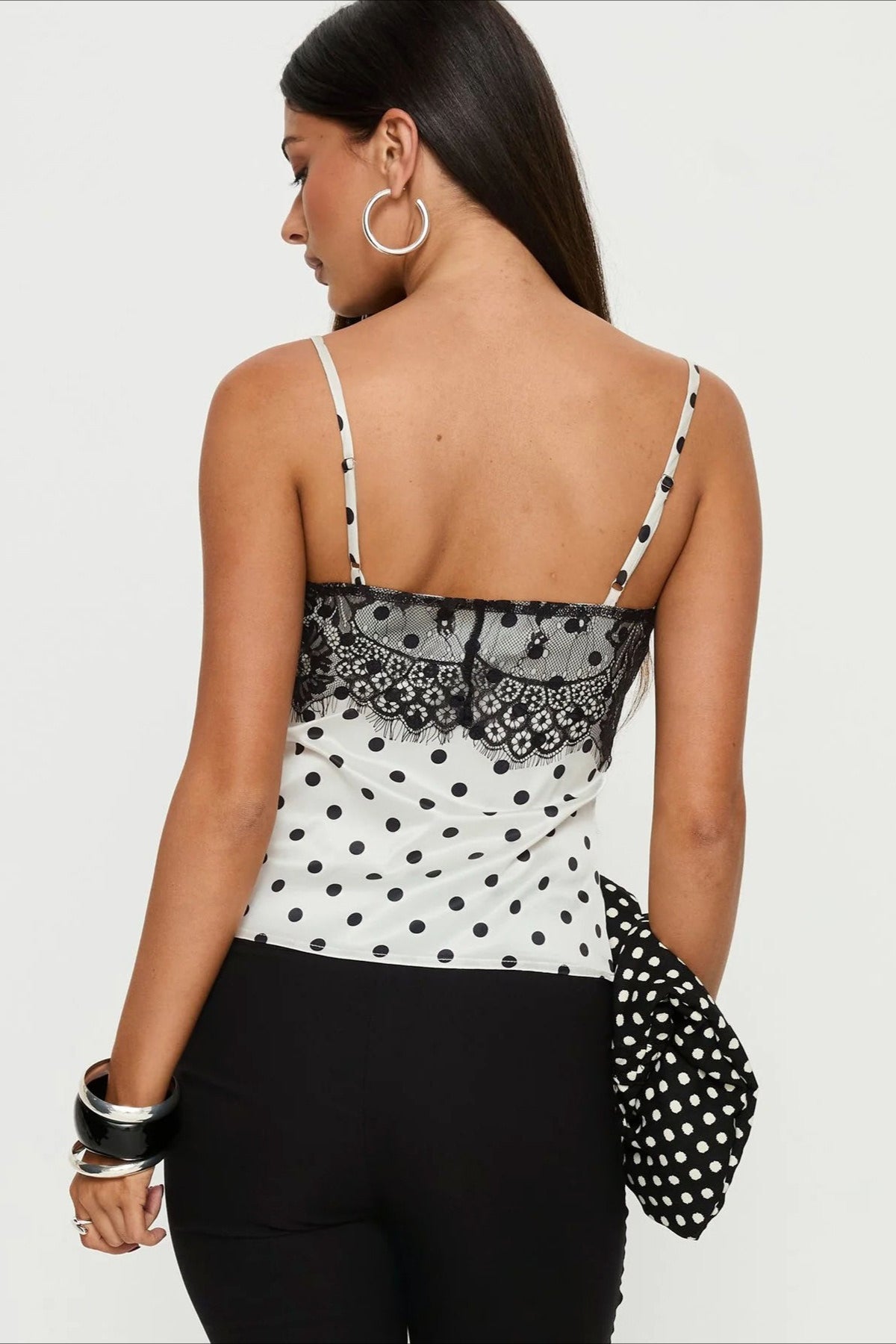Lace Polka Dot Satin Patchwork Cami Top