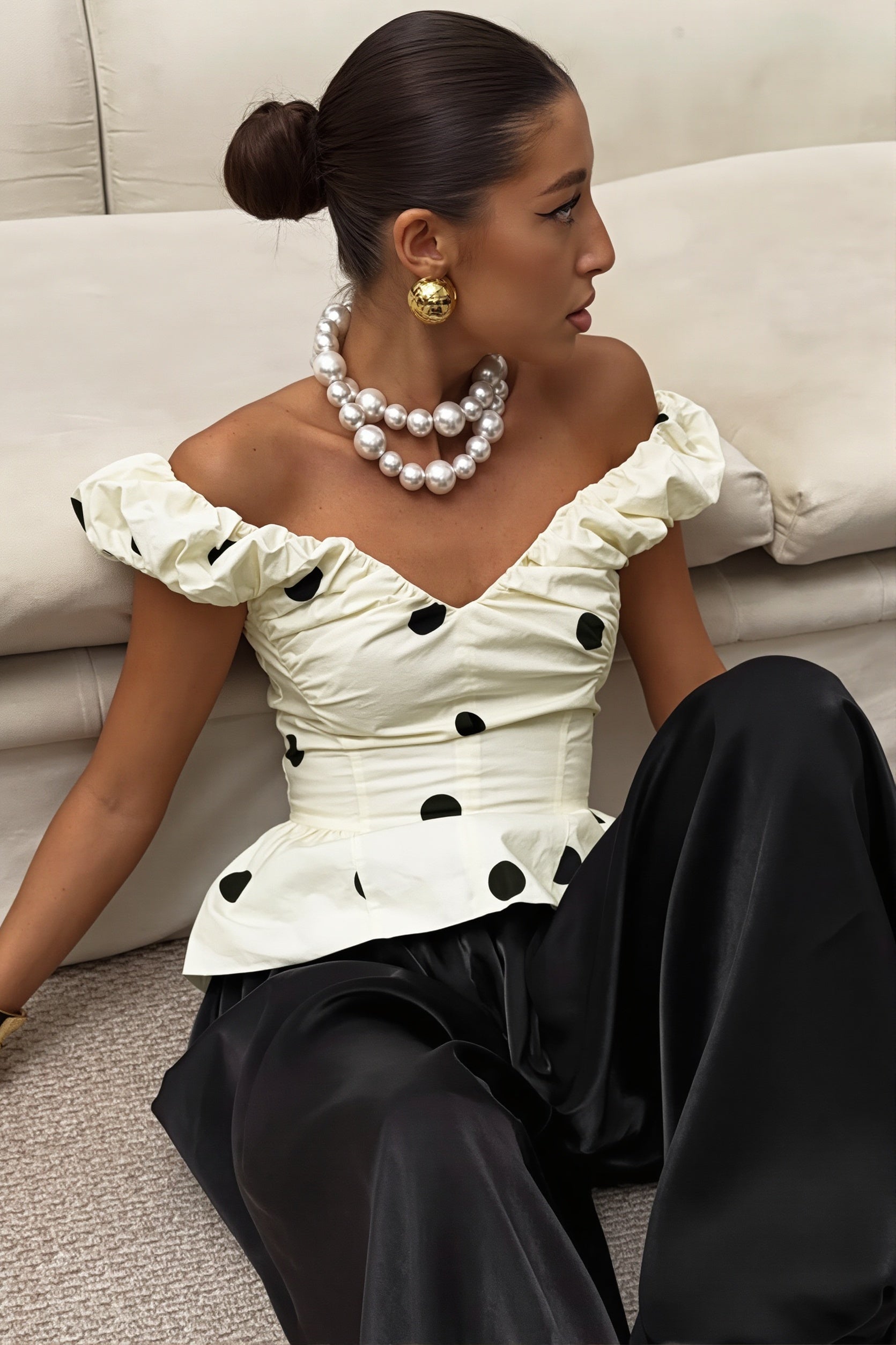 Elegant Ruffled Polka Dot Blouse