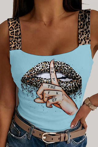 Lässiges Leoparden-Patchwork-Top mit Spaghettiträgern (4 Farben) 