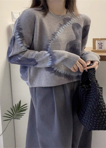 Chic Grau O Neck Animal Print Dicken Wollpullover Herbst 