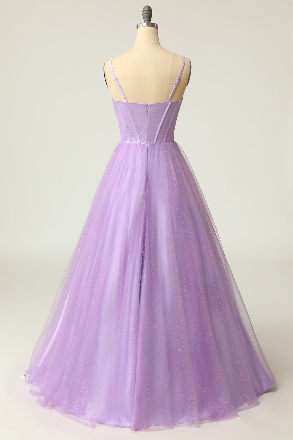 Langes, hellviolettes A-Linien-Abendkleid mit Spaghettiträgern