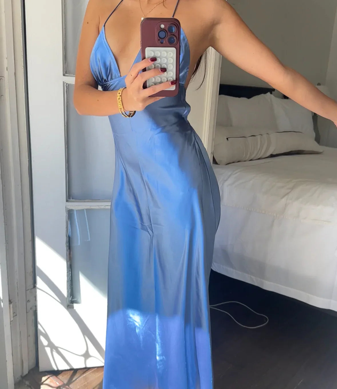Sexy Spaghetti Straps Ankle-Length Backless Midi Dress Prom Dresses