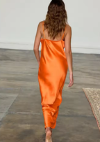 Chic Spaghetti Strap Satin Lace Patchwork Long Dress Elegant Bodycon Backless Party Club Evening Dress Holiday Beachwear