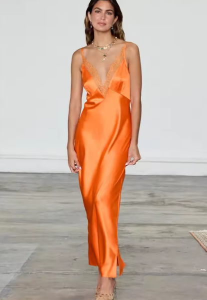Chic Spaghetti Strap Satin Lace Patchwork Long Dress Elegant Bodycon Backless Party Club Evening Dress Holiday Beachwear