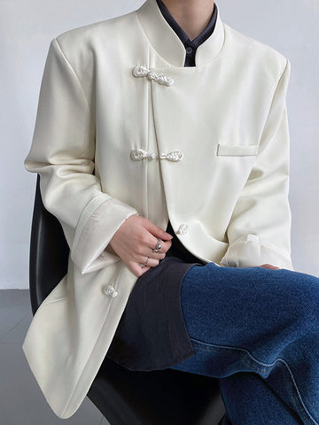 Blazer vintage holgado con botones en blanco y negro 