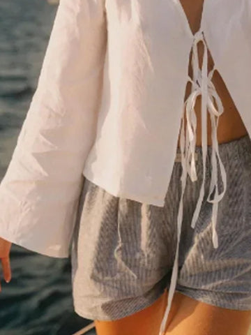 Elegante rückenfreie Damenbluse mit Puffärmeln und eckigem Kragen 