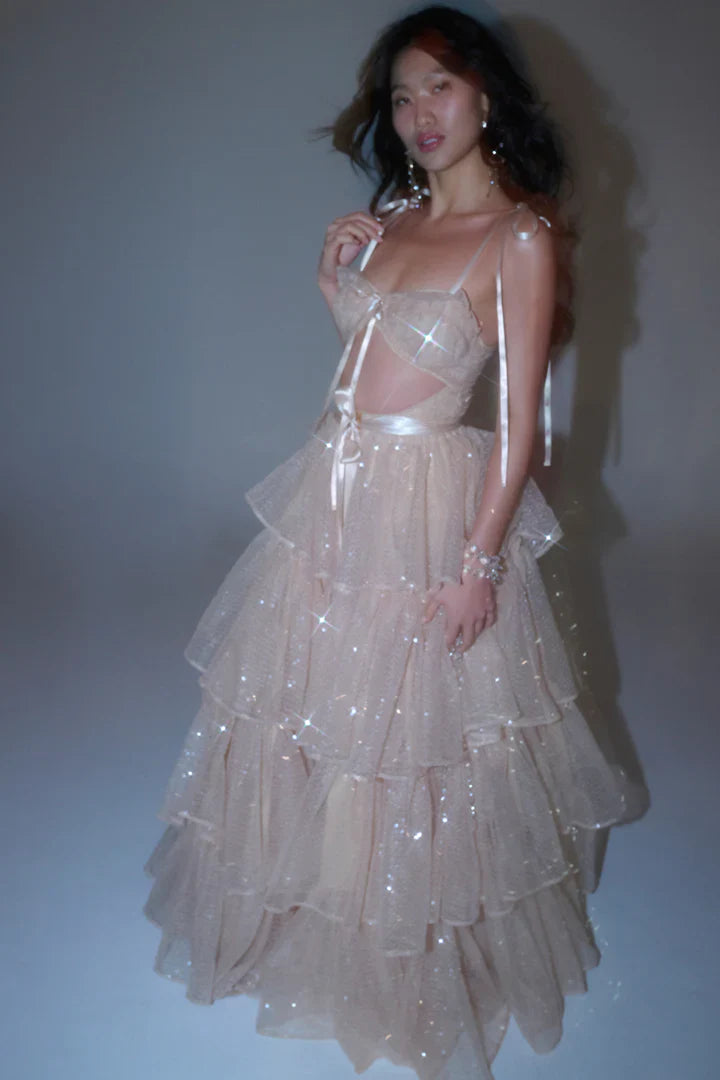 Vestidos de fiesta con tirantes encantadores, espalda descubierta, diseño de cintura hueca
