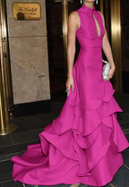 Elegant Sleeveless heath Train Keyhole Prom Dresses