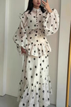 Sheer Polka Dot Long Sleeve Maxi Dress