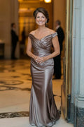 Elegante vestido marrón con fruncido para madre de la novia/novio, vestido formal de noche para fiesta de graduación