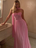 Elegant tube top Scarf Collar Mesh Pink Maxi Dress Prom Dresses