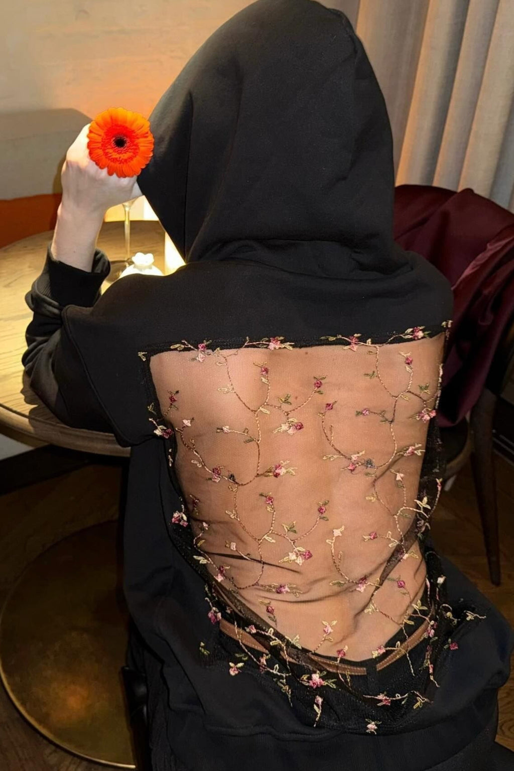 Hollow Mesh Long Sleeve Pullover Hoodie
