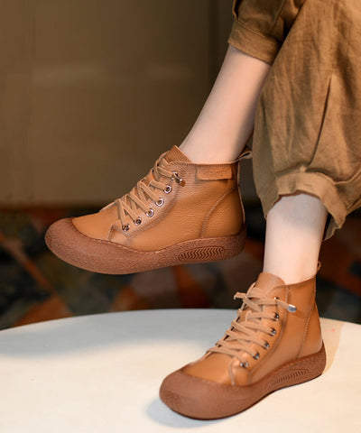 Braune Stiefel Rindsleder Vintage Splicing Cross Strap 