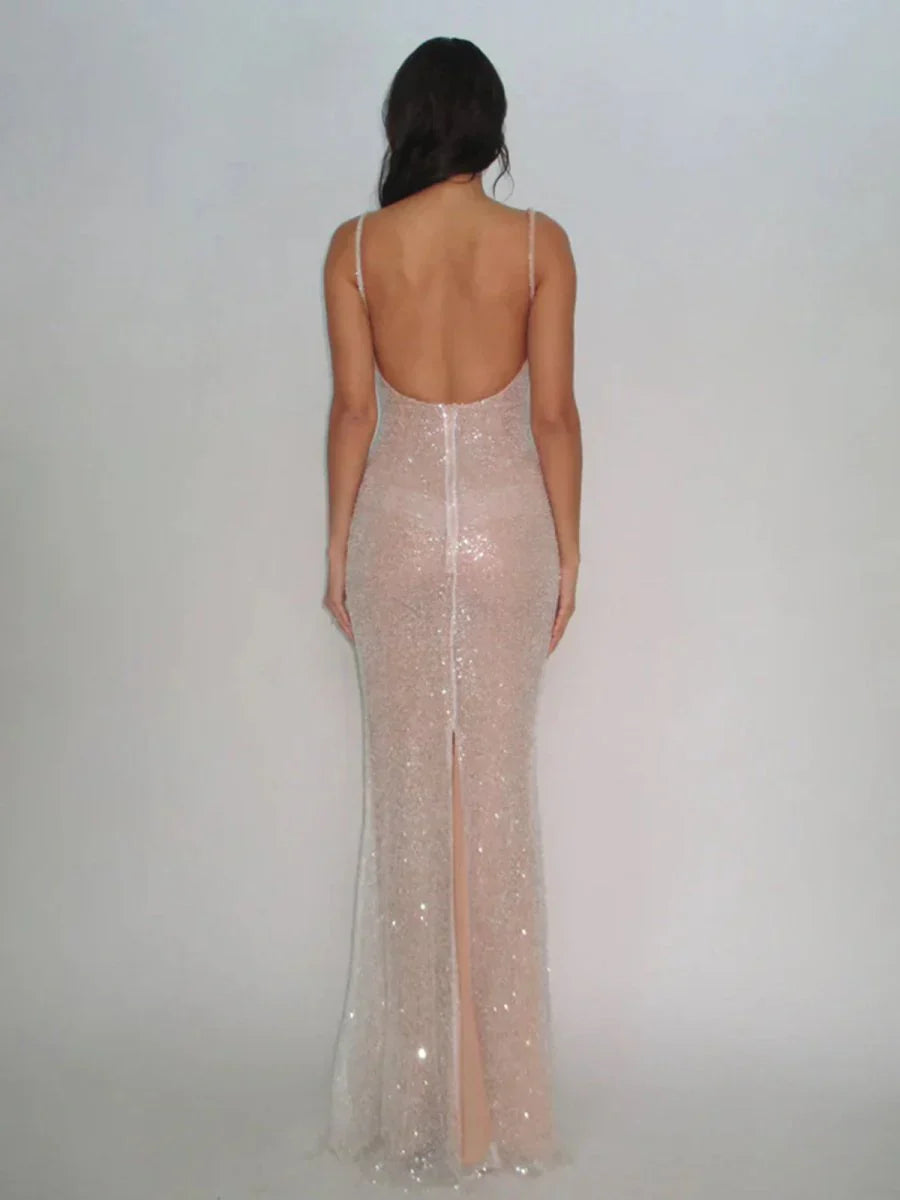 Sexy Mermaid Straps Sequin Prom Dresses With Split