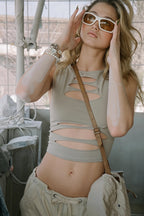 Cutout Elastic Slim Crop Top