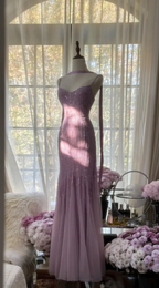 Elegant Elegant Mermaid Spaghetti Strap Tulle Sequin Prom Dress Evening Gown