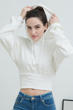 Cropped Hooded Waist Cinched Crop Top Slouchy Loose Hoodie