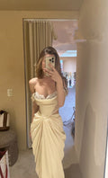 Vestido de fiesta largo de gasa sin tirantes y corte sirena sexy
