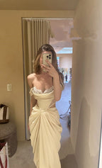 Vestido de fiesta largo de gasa sin tirantes y corte sirena sexy