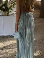 Sexy Spaghetti Straps  Tulle Pleated Evening Dress Elegant Prom Dress