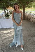 Sexy Spaghetti Straps  Tulle Pleated Evening Dress Elegant Prom Dress