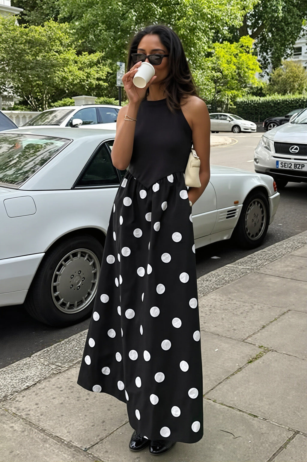 Casual Patchwork Polka Dot Maxi Dress