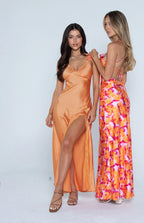 Orange Spaghetti Straps Backless Maxi Dress Prom Dresses
