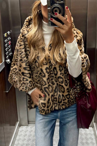 Constanza Fleecemantel mit weiten Ärmeln und Leopardenmuster 