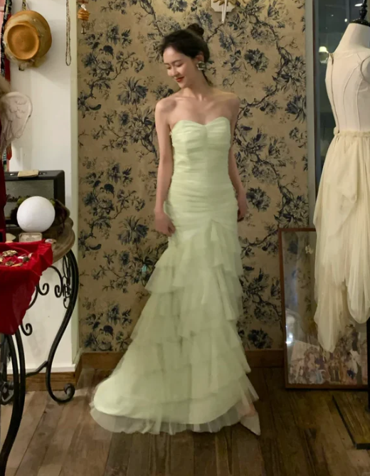 Vintage Helles Herzausschnitt Stufen Tüll Ballkleid Geburtstagskleid