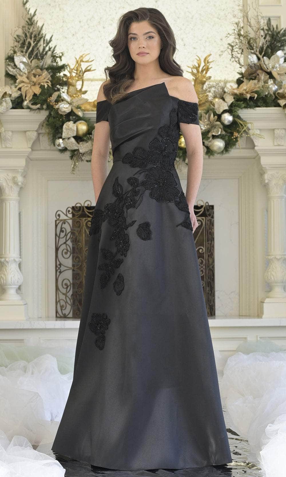 Elegant Off the Shoulder Asymmetric Floral Appliqued Floor-Length  Long Gown Prom Dresses