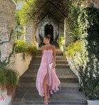 Sexy Tube-Top, gerafftes Rüschen-Maxikleid, trägerlos, Ballkleid