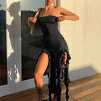 Elegante vestido largo con volantes, tirantes sexys, sin mangas, fruncido, vestidos de fiesta de noche para mujer, sin espalda, Clu
