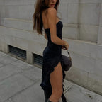 Elegante vestido largo con volantes, tirantes sexys, sin mangas, fruncido, vestidos de fiesta de noche para mujer, sin espalda, Clu