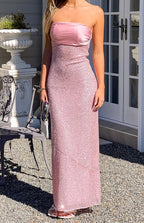 Sexy tube top Pink Sequin Strapless Formal Maxi Dress Prom Dresses