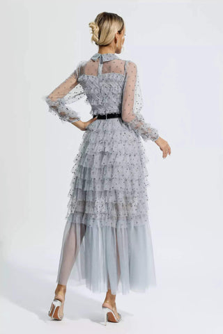 Langärmliges Midikleid mit Rüschenschleife und Hemdkragen 