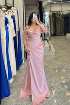 Elegant Off-The-Shoulder Sleeveless Long Mermaid Prom Dress With Pleated