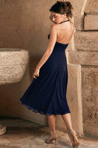 Chic Solid Halter Contrast Backless Slim Maxi Dress
