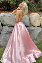 Einfaches A-Linien Satin-Partykleid mit seitlichem Schlitz, Ballkleid, Abendkleid
