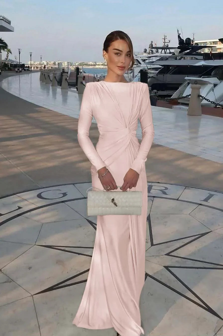 Elegant Long Sleeves Mermaid Long Prom Dress With Pleated