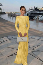 Elegant Long Sleeves Mermaid Long Prom Dress With Pleated