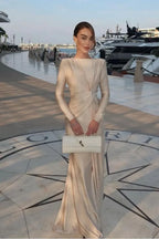 Elegant Long Sleeves Mermaid Long Prom Dress With Pleated