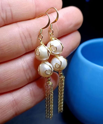 Mode Perlenquaste 14K Gold Tropfen Ohrringe 