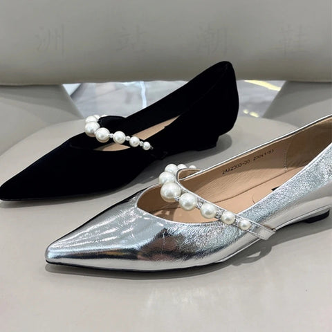 Spitzschuh Mary Jane Damenschuhe Flats Perlen Kristall Flache Sandalen 2024 Designer Sommer Gemütliche Schuhe Neue Marke Femme Chaussure 