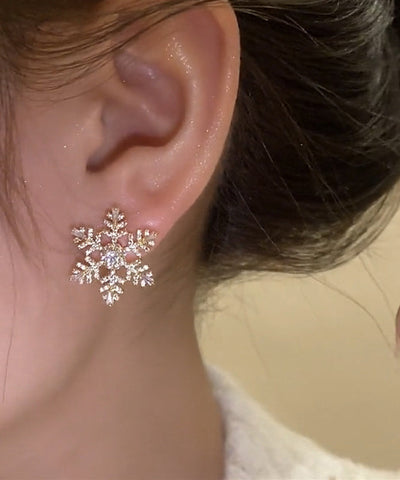 Stylish Gold Alloy Zircon Snowflake Stud Earrings